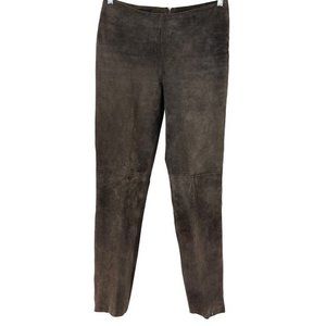 B & J Women Brown Leather Suede Straight Leg Mid Rise Back‎ Zip Up Pants Sz 6